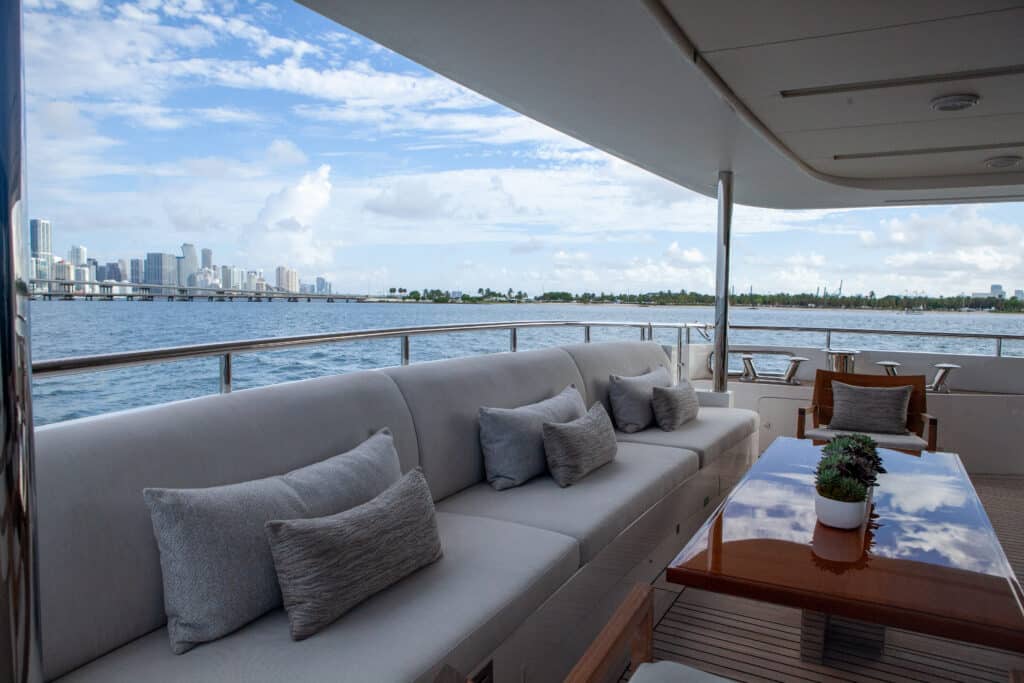 Looking out from side the Aft Deck with the Miami Beach City Skyline in the background to the left.